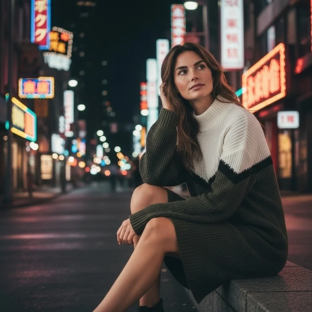 NWT VICI-Nordstrom Colorblock Mock Neck Knit Sweater Dress‎ Olive Cream Black XS - Picture 1 of 13